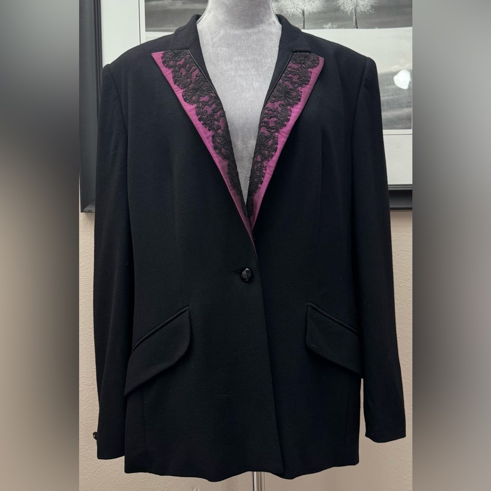 Escada Black Blazer with Pink Lace Accent